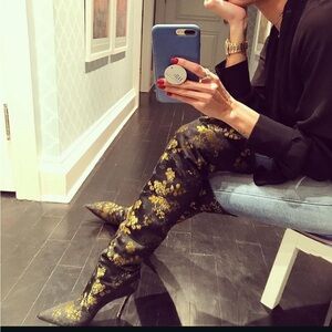Gianvito Rossi Black and Gold Over the Knee Boots